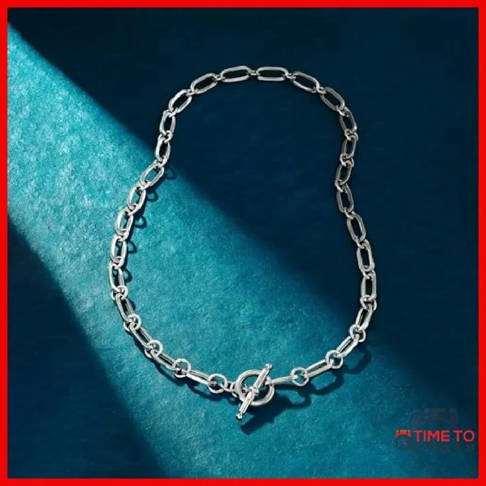 Sterling Silver Paper Clip Link Toggle Necklace 16 Inch